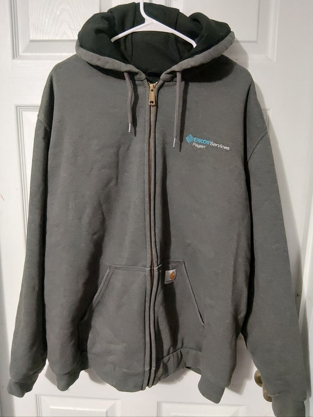 Carhartt Dark Gray Zip-Up Hooded Work Sweatshirt with Chest Logo